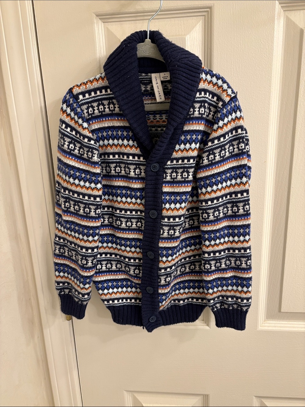 Janie and Jack Navy, White & Rust Fair Isle Shawl Collar Cardigan